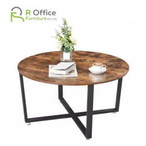 Minimalist Wooden Top Texture Wrought Iron Center Table CT-107